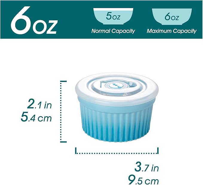 vancasso 6 oz Ramekins with Lid, Porcelain Creme Brulee Souffle Dishes, Blue Pudding Custard Cups Ramiken for Baking, Dishwasher and Oven Safe, Set of 6