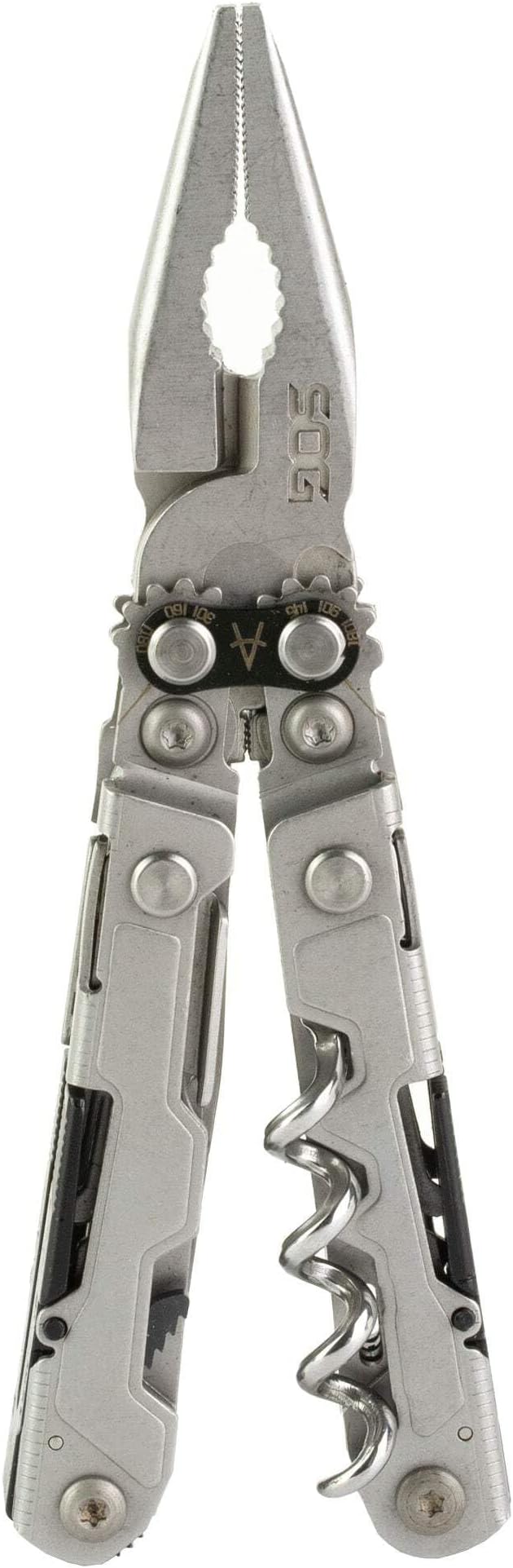 SOG PowerLitre Mini Utility Multi-Tool w/ 19 Lightweight Tools, Compact 5 Inch Long Utility Tool with Knife, Screwdriver, Hex Bit Holder, Stone Wash