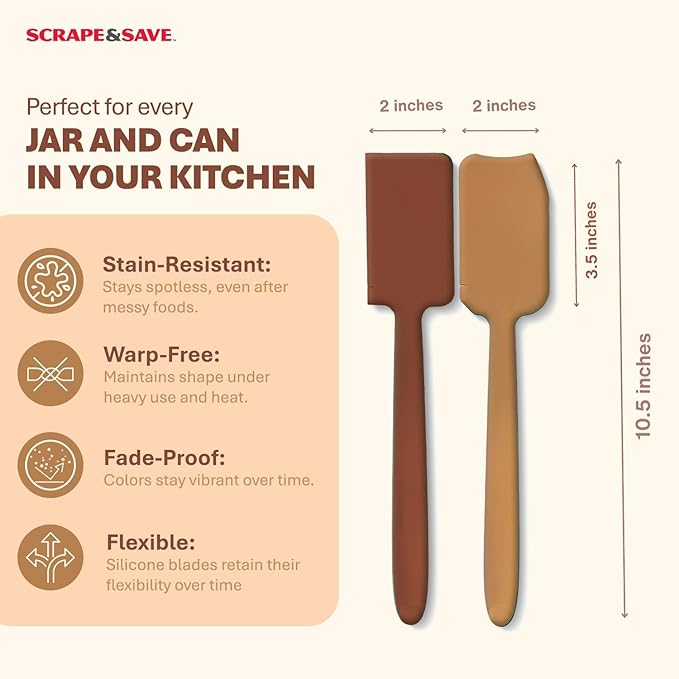 2-Pack Jar Scraper Spatula – Food Saver for Peanut Butter, Mayo, Tomato Paste & Jars – Flexible Silicone Reaches Corners & Bottoms – Kitchen Scraper Tool, Dishwasher Safe (Sand/Coral)