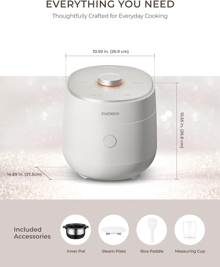 CUCKOO Twin Pressure Rice Cooker 6-Cup Uncooked / 12-Cup Cooked with Induction Heating Technology, Silent Pressure System, Open Cooking Mode, Dynamic Display, Eco Inner Pot, White (CRP-OHTR0609FW)