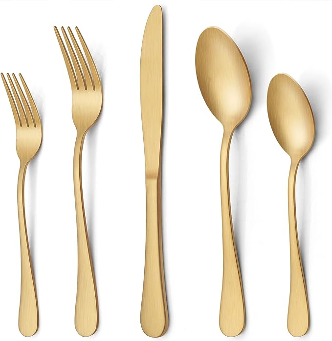 LIANYU 30 Piece Gold Silverware Set, Stainless Steel Gold Flatware Cutlery Set for 6, Fancy Kitchen Utensil Tableware for Home Restaurant Party, Satin Finish, Dishwasher Safe