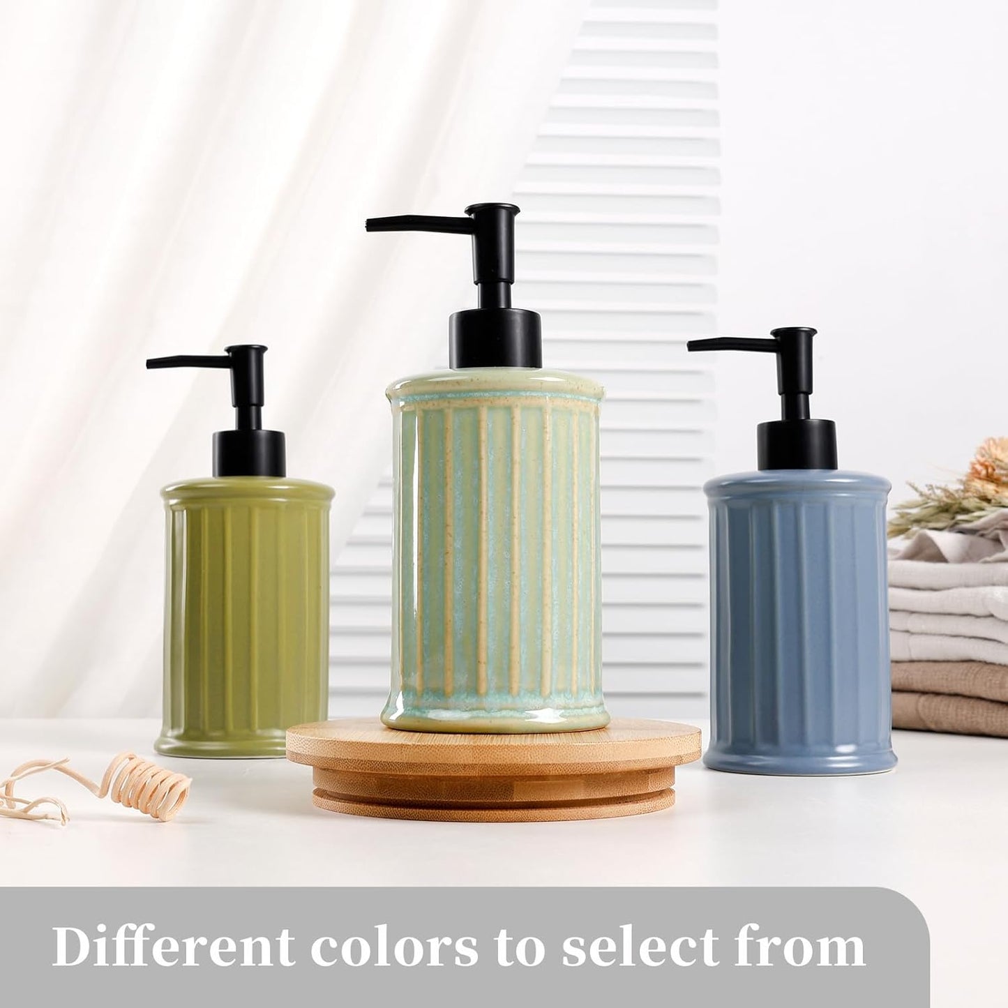 Soap Dispenser, Ceramic Liquid Dish Soap Dispenser 11.84OZ, Hand Soap Dispenser for Kitchen Bathroom, Refillable Shower Soap Dispenser, Green, ANTIS'S HOME