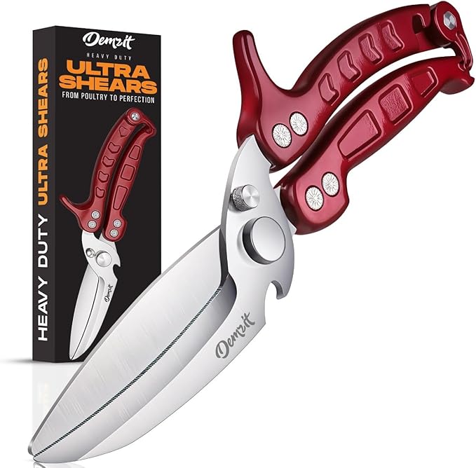 Heavy Duty Poultry Shears - A Must Have chicken processing equipment, Kitchen Scissors for Meat, Chicken, Turkey, and Vegetables - Non-Slip Handle, Safety Lock, Dishwasher Safe