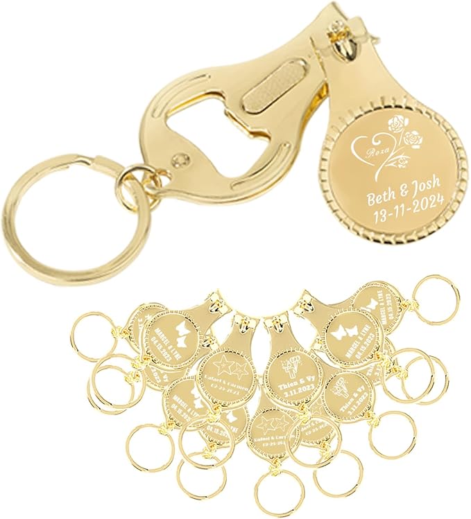 20pcs Personalized 4 in 1 Multi Function Bottle Opener, Nail Clipper, Wedding Favors Brewery, Private Customized, Gold, Multitool Gifts for Men
