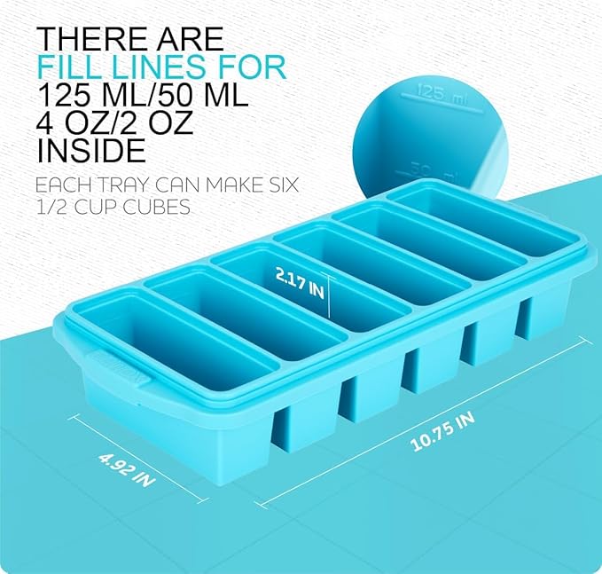 Silicone Freezer Tray With Lid - Soup Freezer Container Molds Set Makes 2-Cup & 1-Cup 1/2-cup Portions Cubes Perfect for preparing meals in different Portion Sizes Oven & Dishwasher-Safe