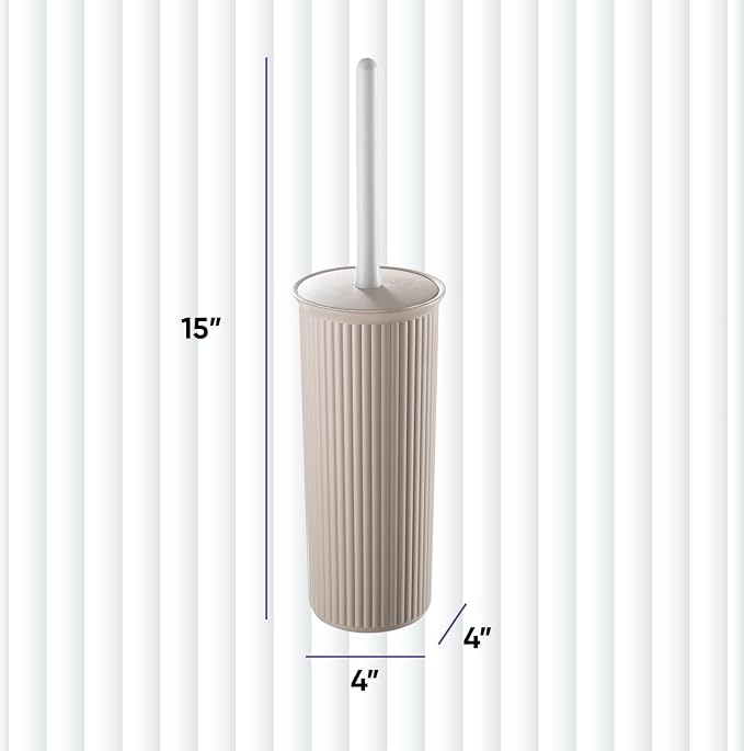 Decorative Plastic Toilet Bowl Brush and Holder Set, Taupe (2 Pack) Cleaner Scrubber for Bathroom - Ribbed Design