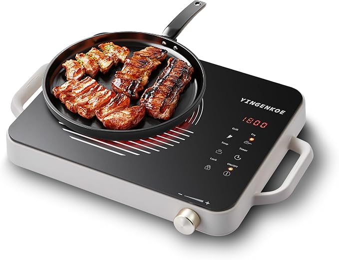 Electric Burner 1800W Hot Plate with 7.5" Ceramic Glass Cooktop Up Quickly for Easy Cleaning Electric Stove Compatible with All Cookware Suitable for Picnics, Mocha