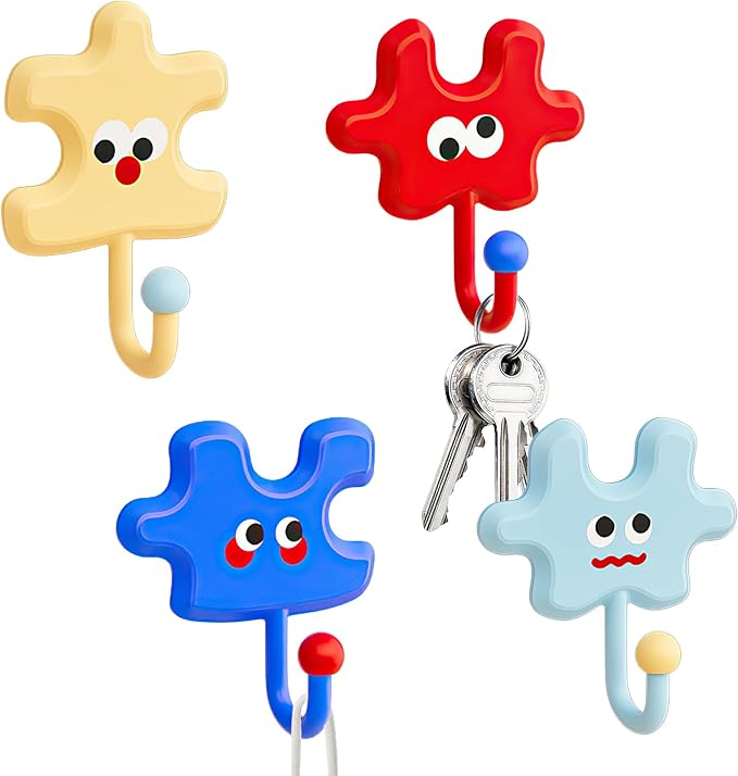 Dopamine Cartoon Puzzle Adhesive Wall Hooks, Cute Strong Hold Hooks for Bathroom Kitchen Entryway