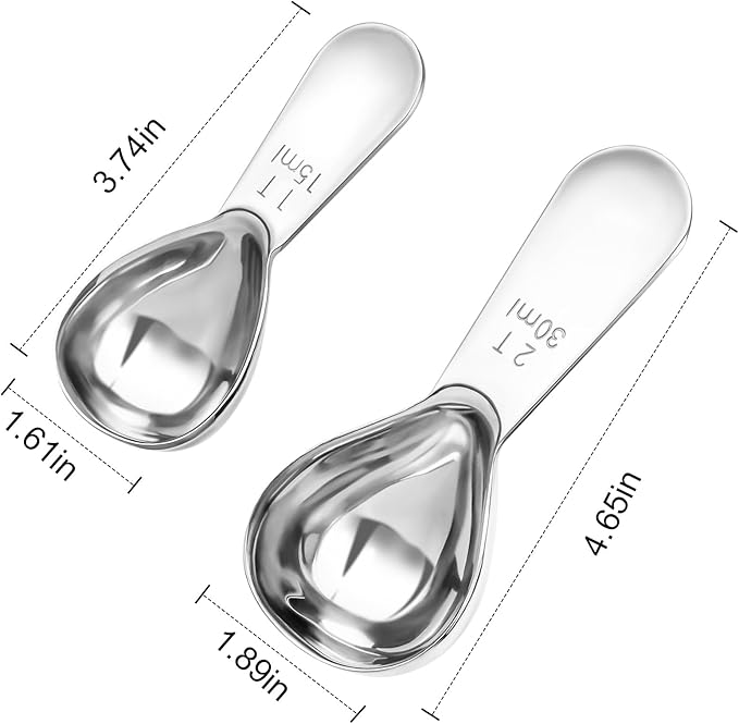 Safring Coffee Scoop Set, Tablespoon Scoop 2 Pc Set (1 Tbsp & 2 Tbsp), Stainless Steel Measuring Spoons for Ground Coffee with Short Handles, for Tea, Sugar, or Flour
