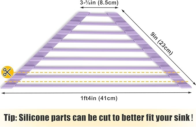 Tomorotec Compact Silicone-Coated Triangle Dish Drying Rack for Sink Corner - Foldable Stainless Steel Over-The-Sink Organizer and Storage Shelf (Light Purple)