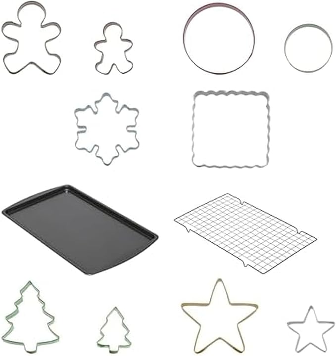 Chicago Metallic 12 Piece Holiday Baking Set, For Making Cookies, Cutting Sandwiches, Fruit, or Fudge, Creating Crafts and More