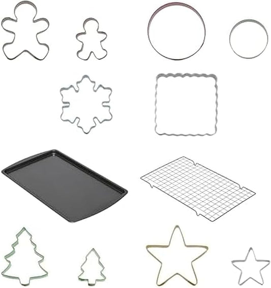 Chicago Metallic 12 Piece Holiday Baking Set, For Making Cookies, Cutting Sandwiches, Fruit, or Fudge, Creating Crafts and More