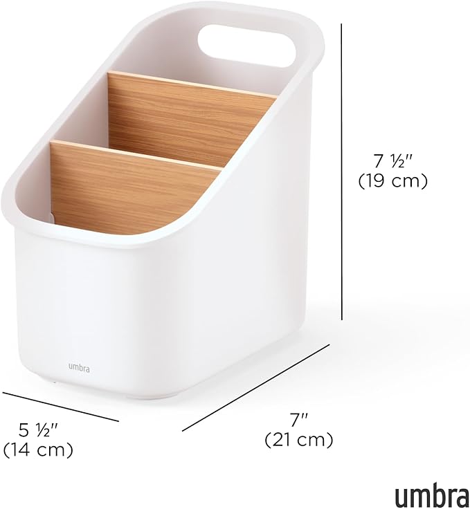 Umbra Bellwood Utensil Holder Kitchen Storage Organizer with Removeable Dividers, White/Natural