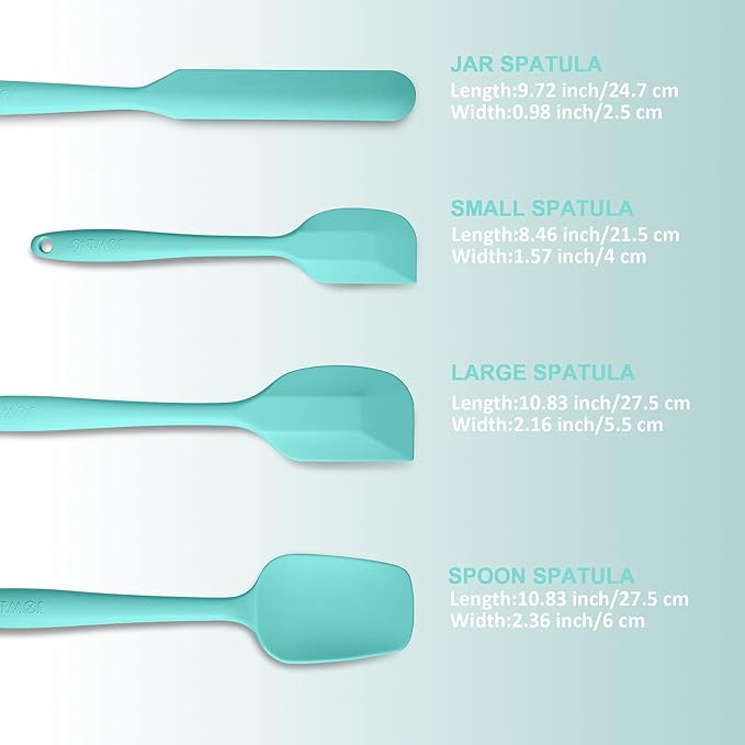 4 Piece Silicone Spatula Set, Flexible Heat Resistant Non-scratch Baking Cooking Rubber Spatulas with Stainless Steel Core, Aqua Sky