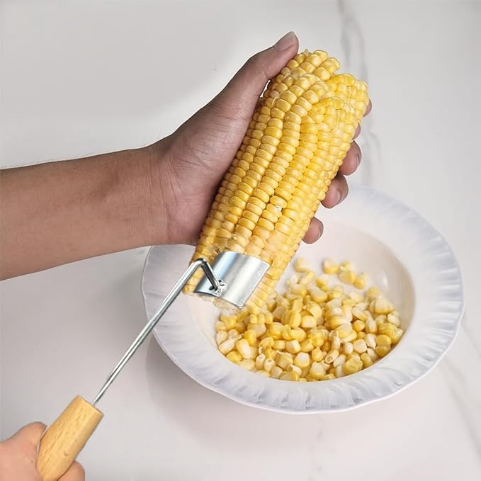 Wooden Handle Corn Peeler with Wear Silicone Gloves - Non Slip Grip for Safe Corn Kernel Removal, Stainless Steel Corn Peeler Cob Stripper for Peelers for Kitchen