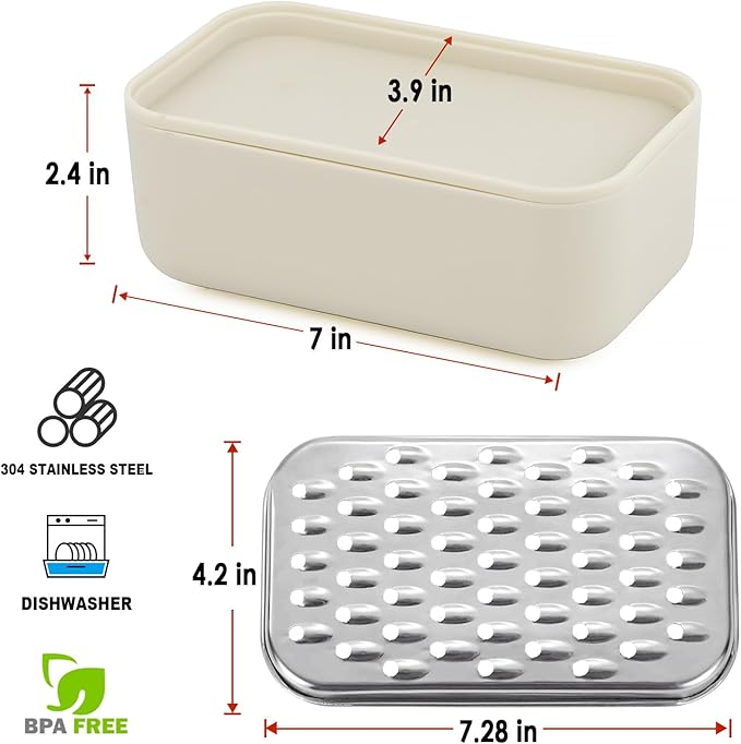 Cheese Grater Citrus Lemon Zester with Food Storage Container & Lid - Perfect For Hard Parmesan Or Soft Cheddar Cheeses, Ginger, Vegetables, Butter, Chocolate & Nutmeg, Cream