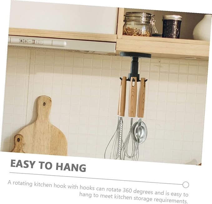 SUPVOX 3pcs Rotating Hanging Utensil Hooks Kitchen Utensil Holder Nail-Free Under Cabinet Storage Rack Black for Kitchen Organization