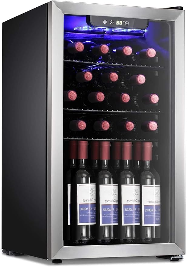Antarctic Star 26 Bottle Wine Cooler/Drink Beverage Refigerator Small Wine Cellar for Soda Beer Counter Top Bar Wine Freestanding Clear Glass Door for Home Office or Bar 3.1cu.ft, Silver