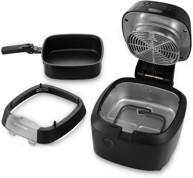 De'Longhi Rapid Crisp Air Fryer, 4-Quart, 1700-Watt Cooker, Fries, Crisps, Roasts, Bakes, Pizza, 4 Preset Temperatures, up to 20% Faster Cooking, Easy Clean Nonstick, FH2133