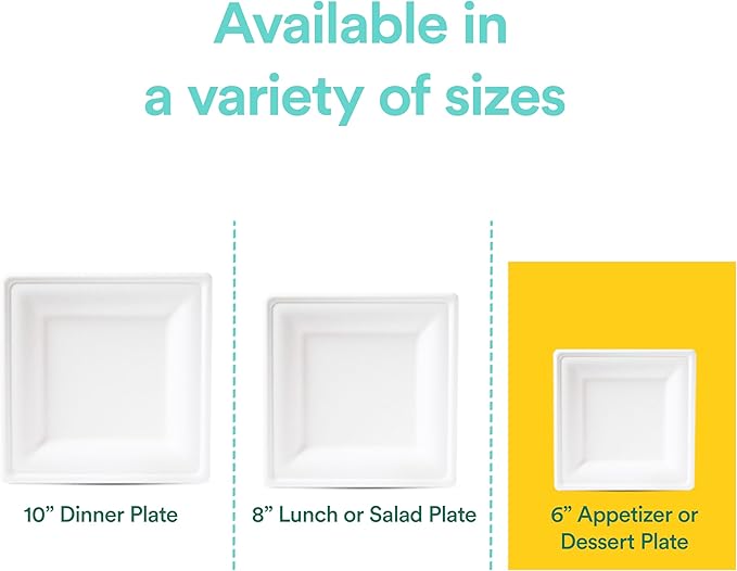 ECO SOUL Compostable Paper Plates 6 Inch (200 Count) Heavy Duty Disposable Dessert Plates, Eco-Friendly Sugarcane Bagasse Small Plates For Appetizer- White
