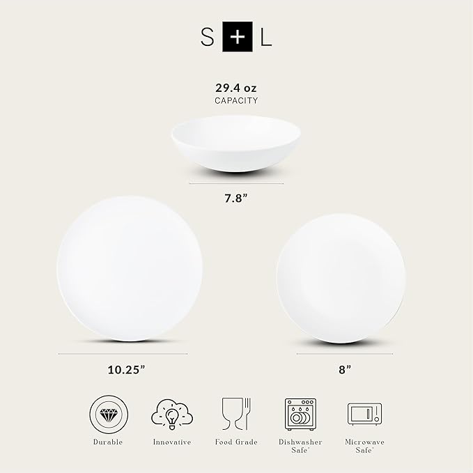 Stone Lain Taglio 12-Piece Dinnerware Set Bone China, Matte White