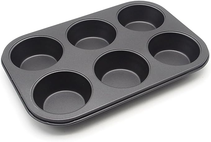 Muffin Pan 6 Cup Cupcake Baking Pan No Stick Carbon Steel Easy Clean