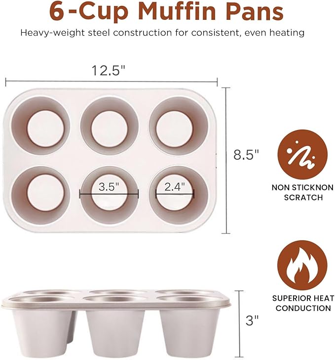 Silver Popover Pan - 6-Cavity Non-Stick Tray Mold for Premium Homemade Cupcakes, Muffins, Cheesecakes, Breads - Professional Grade for Bakery & Kitchen Oven