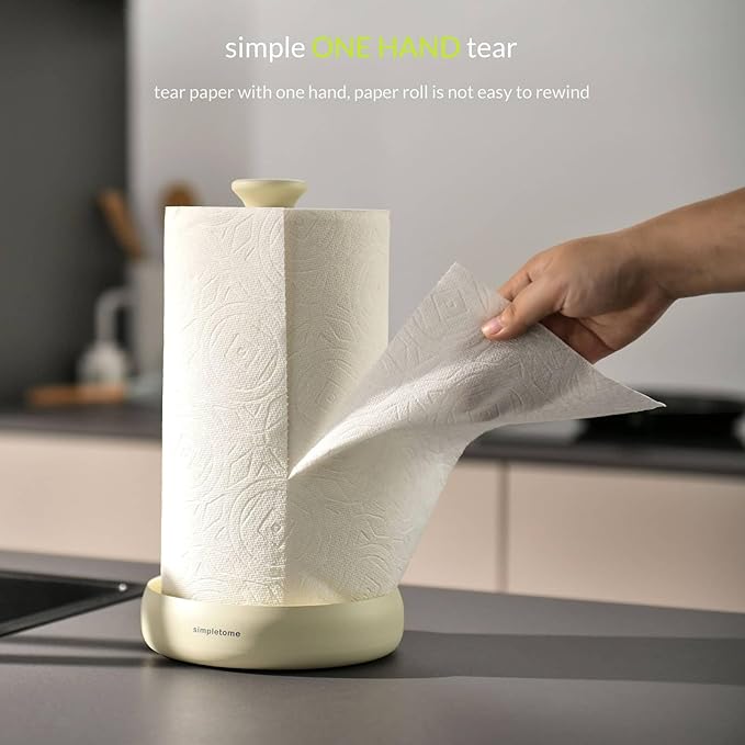simpletome Paper Towel Holder Countertop Keep It Rolled Up Weighted Base (Matt Cream)