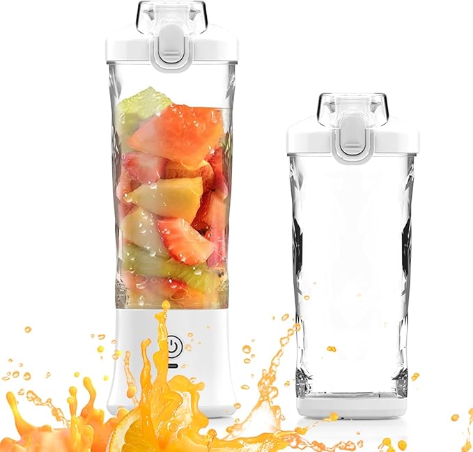 240W Portable Blender, 20oz USB Rechargeable Travel Blender with LED Display, Pulse & Modes, IPX7 Waterproof, BPA-Free,juice, Ice Crushing for Shakes, Smoothies, Sports & Outdoor【White】