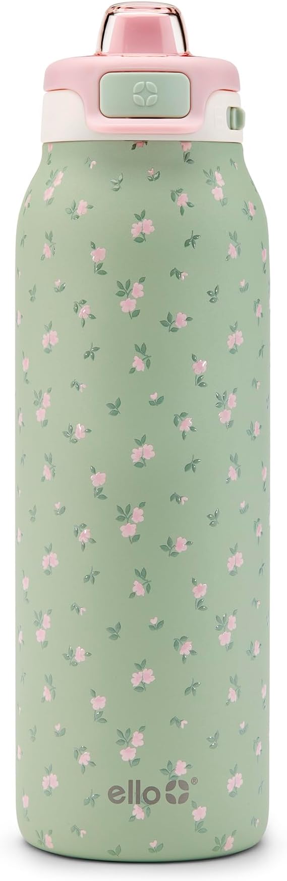 Ello Pop & Fill 32oz Stainless Steel Water Bottle with QuickFill Technology, Double Walled and Vacuum Insulated Metal, Leak Proof Locking Lid, Straw and Chug, Reusable, BPA Free, Full Bloom