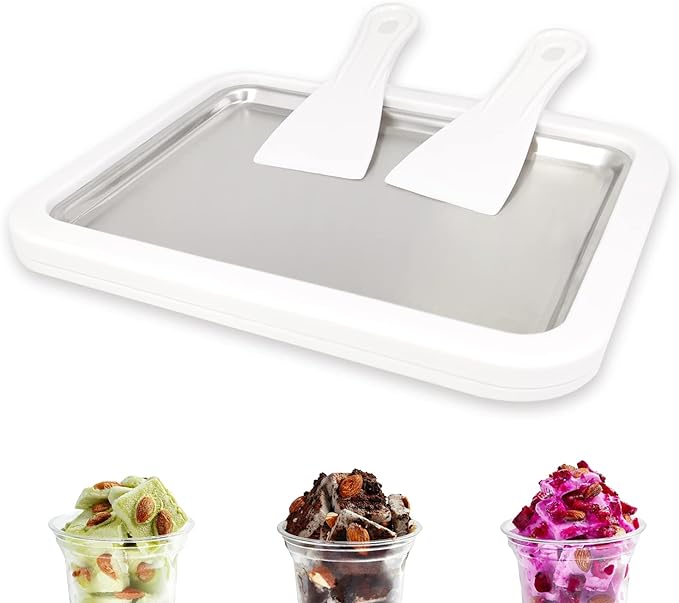 Instant Ice Cream Maker, Rolled Ice Cream Maker, Frozen Yoghurt Plate Instant Gelato Pan/Roll, Homemade DIY for Fun Parent-Child Activities Families White