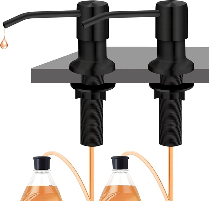 Sink Soap Dispenser, Kichen Sink SoapDispenser, 47" Extension Tube kit, Under Sink Soap Dispenser Pump, No Need More Refills （Black-2 Pack）