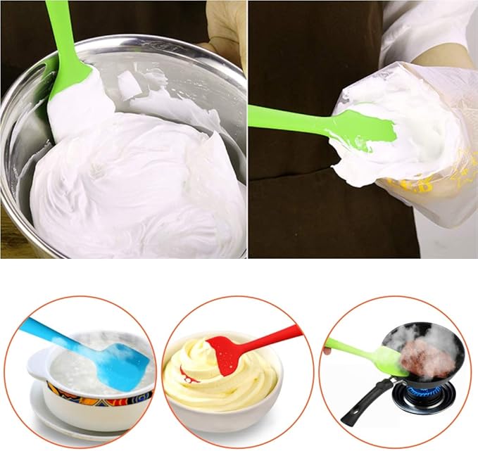 Silicone Spatulas Set, Rubber Spoon Spatula Heat Resistant Spoonula One Piece Design Seamless Spatula Non-Stick Scrapers Baking Mixing Tool (Green Set)