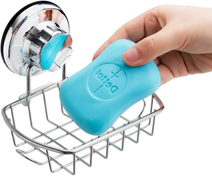 SANNO Vacuum Suction Cup Soap Dish Holder Double Suction Hooks Shower Caddy Large Basket Shelf,Bath Organizer Kitchen Storage Basket for Gel Holder Shampoo, Conditioner