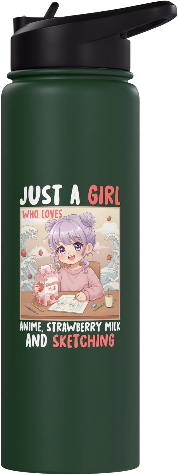 Just a Girl Who Loves Anime Strawberry Milk and Sketching Stainless Steel Insulated Water Bottle