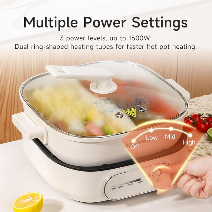 Joydeem Electric Hot Pot with Divider, 6L/6.3 qt Double-Flavor Shabu Shabu Pot, UL Listed & Boil-dry Protection, Suitable for 2-6 People, DHG-B600