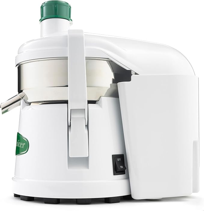 Omega Centrifugal Juicer High Speed Pulp Ejection Juice Extractor 1/3 HP Juices Vegetables Citrus and Fruits at 3500 RPM Surgical Stainless Steel Parts and Blade, 250-Watts, White