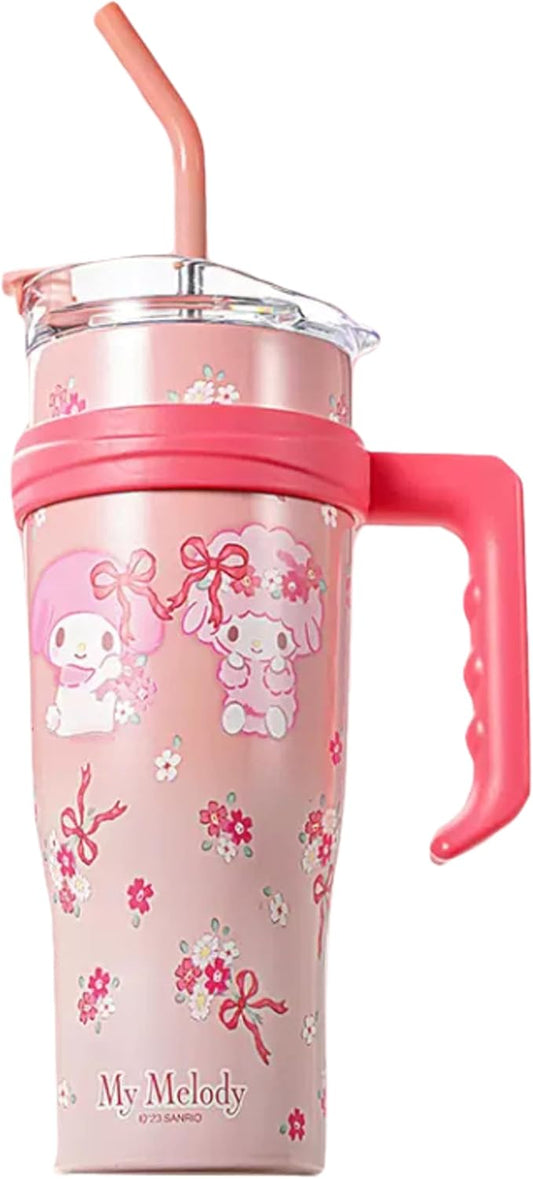 Melody Stainless Steel Insulated Tumbler with Lid, Straw & Handle 1200ml - XL Size, Pink