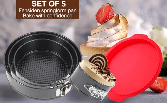 Premium Springform Pan Set - 4, 7, 9, 10 Inches Round Cake Pan set with Removable Bottom for Baking, Nonstick Coating, with Thickened Silicone Cheesecake Pan Protector