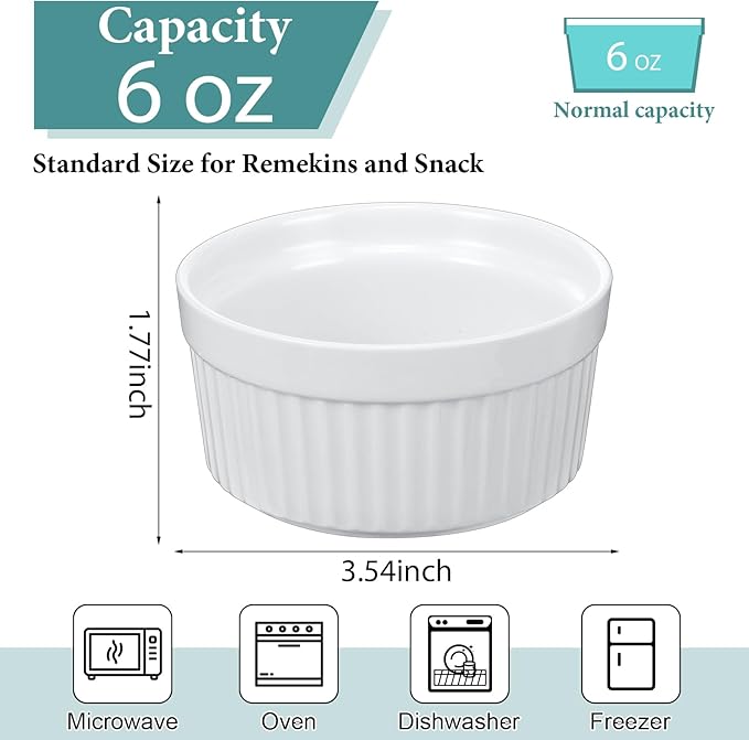 Xinnun 24 Pcs 6 oz Ramekins Creme Brulee Dishes Oven Safe Classic Porcelain Ramekins Set for Baking, Creme Brulee, Souffle, Appetizer, Custard, Pudding, Dipping Bowl