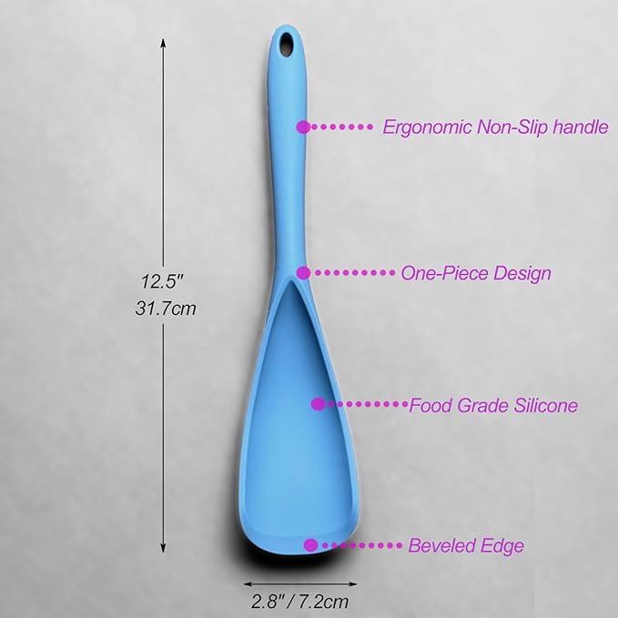 Cooking Spoon for Nonstick Cookwares, VOVOLY Silicone Spoon for Mixing, Scoop, and Scrape,Seamless Design,Starry Blue, 12.6''