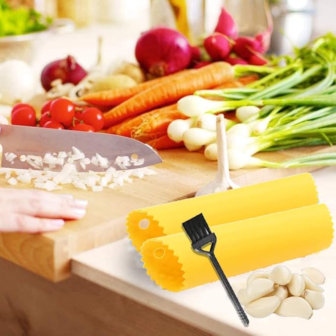 Angel’s Peel Lounge Garlic Peeler Tube Set (Silicone Peeler and Cleaning Brush), Roller Garlic Peeling Kitchen Tool – Easy Cleaning and Dishwasher Safe