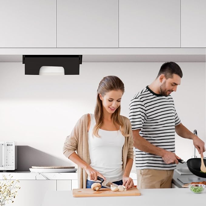 Paper Plate Dispenser Under Cabinet - 9 inch Bamboo Paper Plate Dispenser, Kitchen Counter Vertical Holder Organizer Countertop Caddy Black (9 Inch)