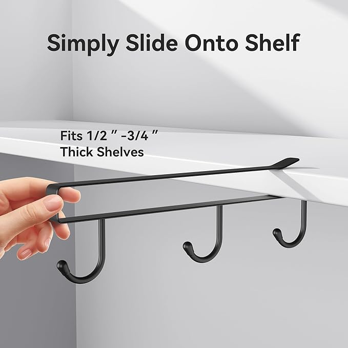 ECROCY Coffee Mug Holder Under Cabinet, 3pcs Coffee Cup Holder Only Fits Flat Shelf Without Any Lip, Clip-On Mug Hooks No Drilling Free Damage