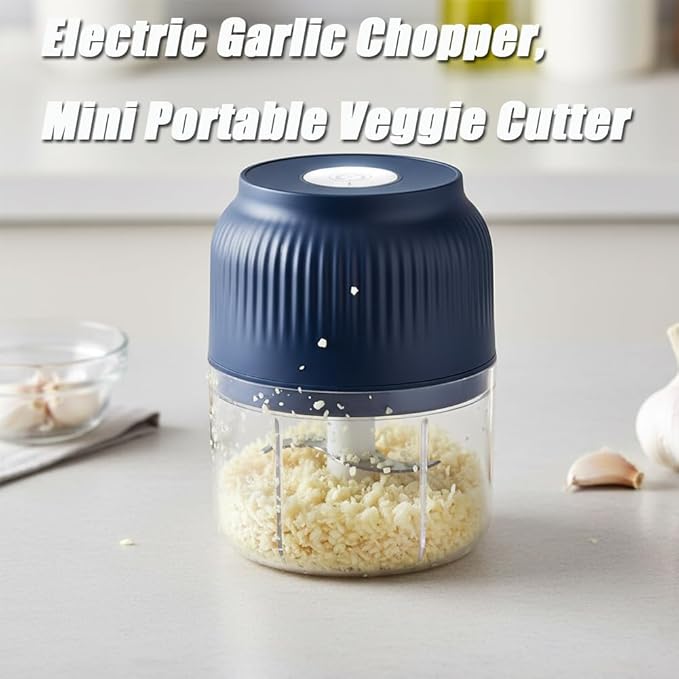 2026 Upgraded Household Electric Garlic Crusher, Capacity Electric Garlic Chopper, Mini Portable Veggie Cutter, 4 Sharp Stainless Steel Blades Mini Electric Food Chopper, Easy to Clean (Blue)