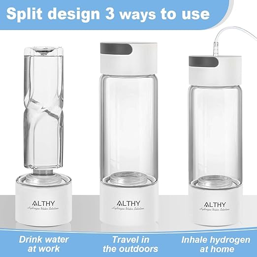 ALTHY Molecular Hydrogen Water Generator Hydrogen Water Bottle,Glass Flask, SPE PEM Technology Ionizer with Inhaler Adapter