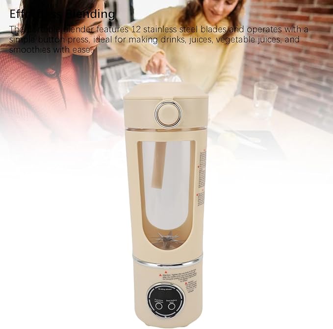 Portable Blender, 700ML 12 Blades Rechargeable Mini Juicer Cup Travel Blender with Magnetic Lock for Gym Home Office Sports Outdoor (Beige)