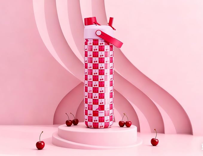 POWCAN 26 oz Insulated Water Bottle with 2-in-1 Straw and Spout Lid, Keep Cold 24H, Leak-Proof, Fits in Car Cup Holder, Stainless Steel Water Bottle for Sports, Travel, and School (Bow Down to Cherry)