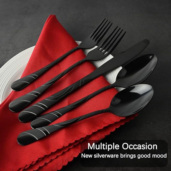 Black Silverware Set for 12, 18/0 Stainless Steel Frosted & Mirror Finish 60-Piece Flatware Set, Modern Cutlery Set for Wedding Restaurant Housewarming Party Event Serving For 12