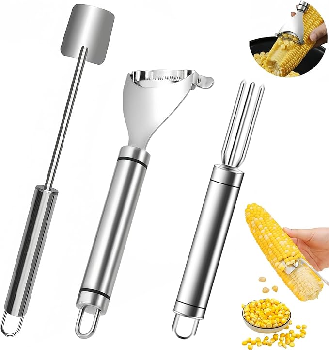Corn Peeler 3PCS Stainless Steel Corn Stripper, 2025 Upgraded Corn Cob peelers, Corn Peeler for Corn on the Cob, Safe Durable Kitchen Tools for Home, BBQ & Restaurant Use
